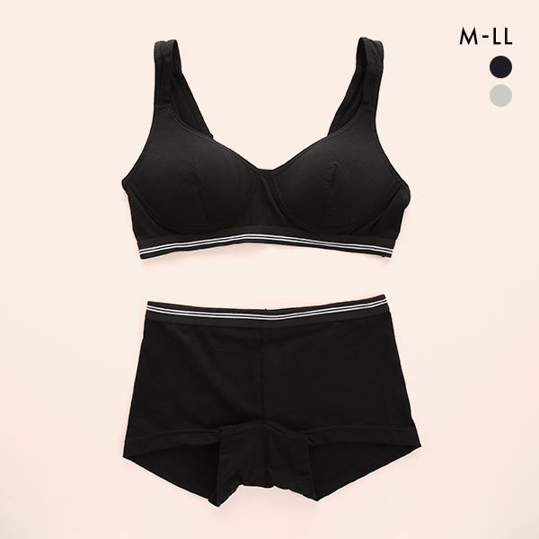 いつでもどこでも快適！ 綿混モールドカップ ノンワイヤーブラセット M L LL ショーツ ハーフトップ ブラトップ ボーイレングス