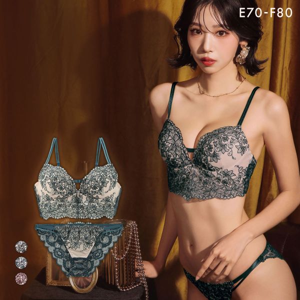 ラブジェリー クラシカルリリー ビスチェ風 ブラセット EF 大きいサイズ グラマー 盛り胸 Wパッド 谷間ブラ 脇寄せ ブラジャー ショーツ Love gerie