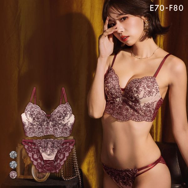 ラブジェリー クラシカルリリー ビスチェ風 ブラセット EF 大きいサイズ グラマー 盛り胸 Wパッド 谷間ブラ 脇寄せ ブラジャー ショーツ Love gerie