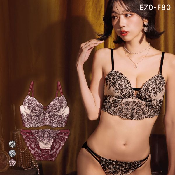 ラブジェリー クラシカルリリー ビスチェ風 ブラセット EF 大きいサイズ グラマー 盛り胸 Wパッド 谷間ブラ 脇寄せ ブラジャー ショーツ Love gerie