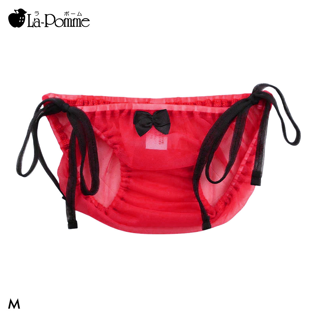 ラポーム La-Pomme by petite mignon 20ハーフ生地 横ヒモ スキャンティ フルバック ショーツ レディース インゴム 日本製(RE-レッド-M)