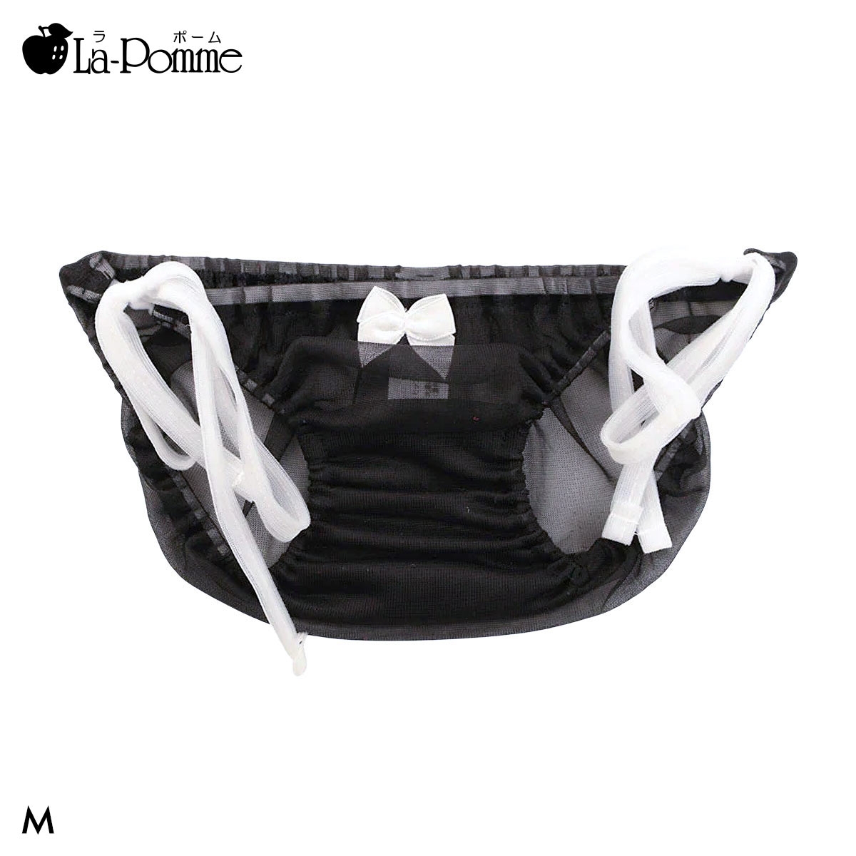 ラポーム La-Pomme by petite mignon 20ハーフ生地 横ヒモ スキャンティ フルバック ショーツ レディース インゴム 日本製(BK-ブラック-M)