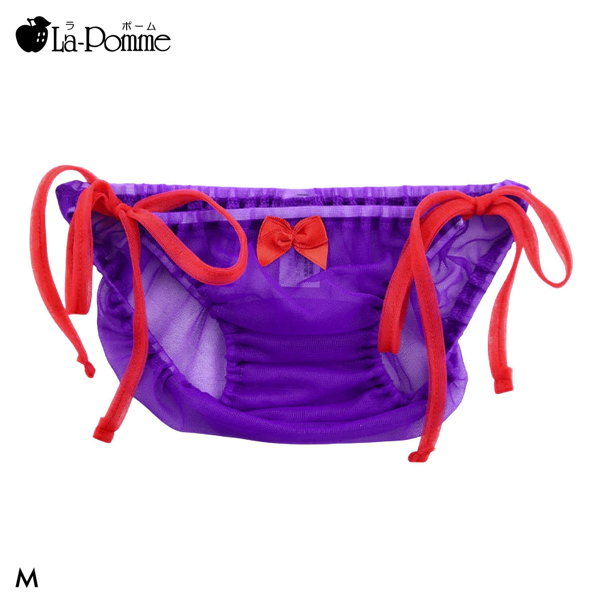 ラポーム La-Pomme by petite mignon 20ハーフ生地 横ヒモ スキャンティ フルバック ショーツ レディース インゴム 日本製(PU-パープル-M)