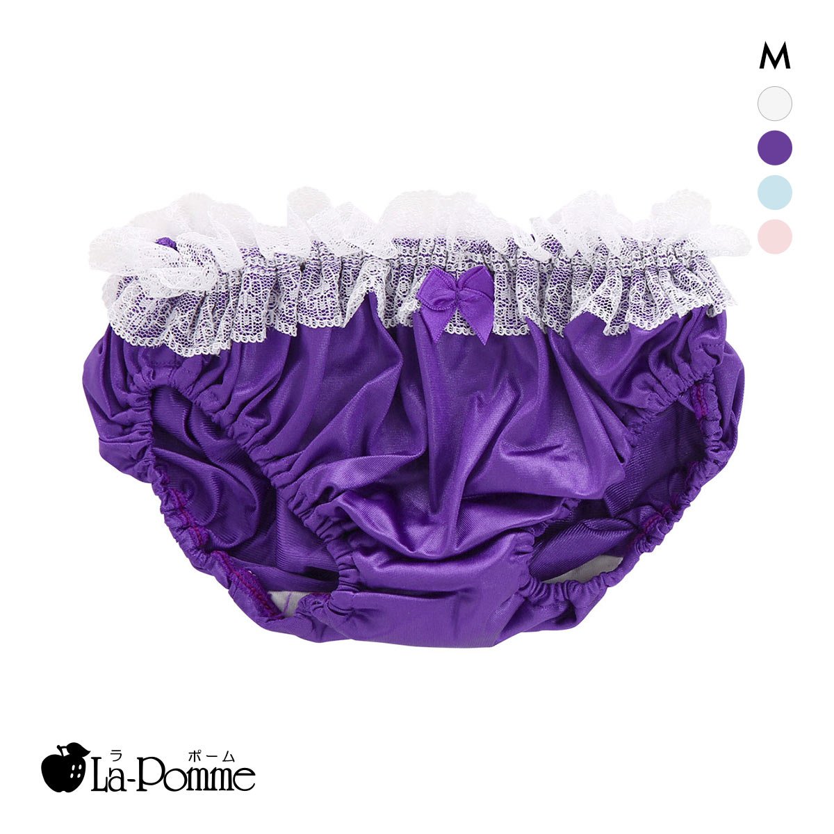 ラポーム レース付き フェリカ スキャンティー フルバック ショーツ レディース インゴム 日本製 La-Pomme by petite mignon(PU-パープル-M)