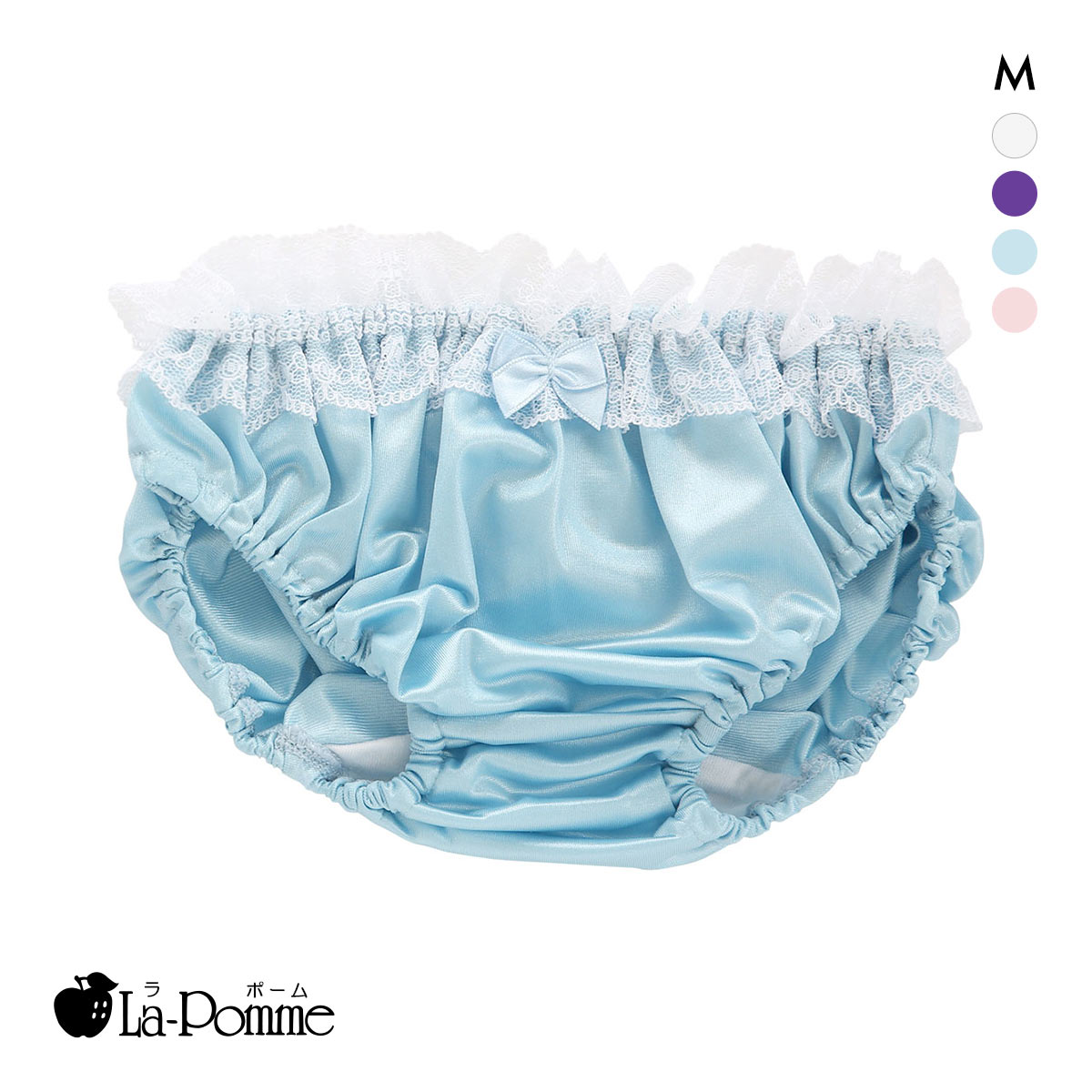 ラポーム レース付き フェリカ スキャンティー フルバック ショーツ レディース インゴム 日本製 La-Pomme by petite mignon(TU-ターコイズ-M)