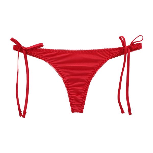 ラポーム La-Pomme サテン地 脇ヒモ Tバック ショーツ レディース サイドリボン 紐パン 日本製 単品