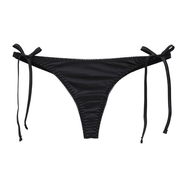 ラポーム La-Pomme サテン地 脇ヒモ Tバック ショーツ レディース サイドリボン 紐パン 日本製 単品