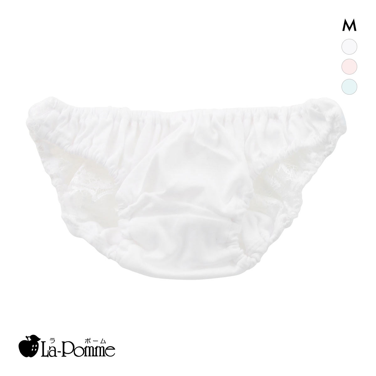 ラポーム バックレース コットン スキャンティー フルバック レディース インゴム 日本製 La-Pomme by petite mignon(WH-ホワイト-M)