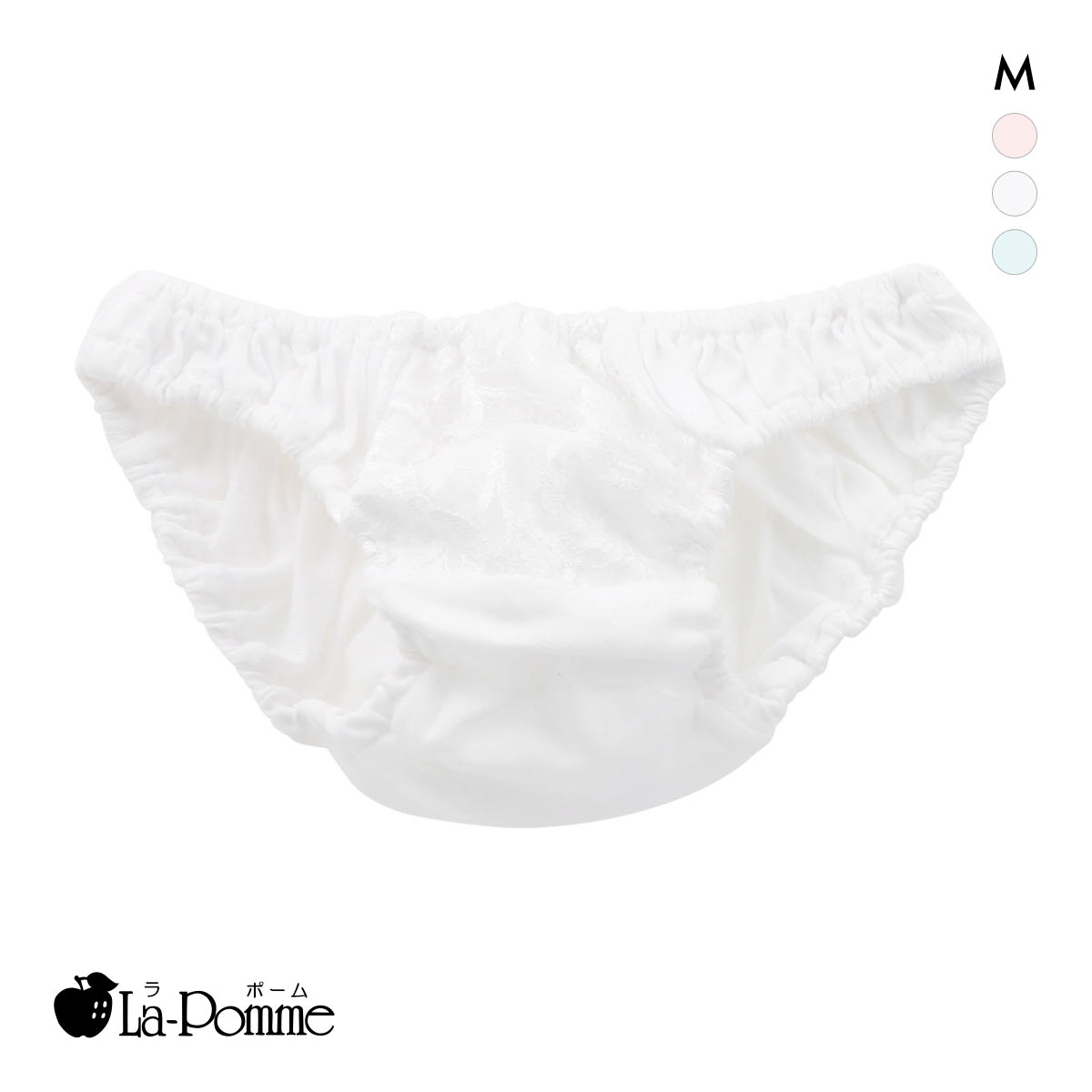 ラポーム フロントレース コットン スキャンティー フルバック レディース インゴム 日本製 La-Pomme by petite mignon(WH-ホワイト-M)