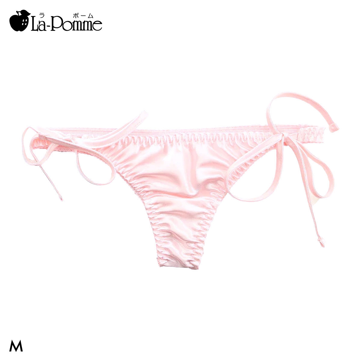 ラポーム サテン 横ヒモ Tバック ショーツ レディース 紐パン 日本製 単品 La-Pomme(PI-ピンク-M)