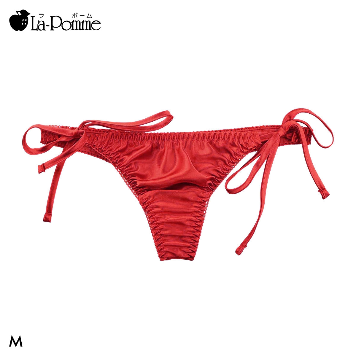ラポーム サテン 横ヒモ Tバック ショーツ レディース 紐パン 日本製 単品 La-Pomme(RE-レッド-M)