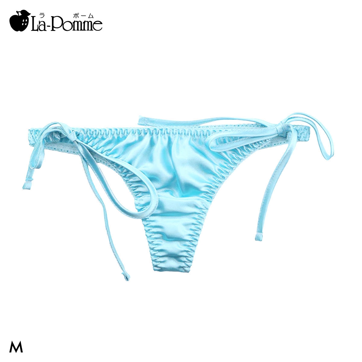 ラポーム サテン 横ヒモ Tバック ショーツ レディース 紐パン 日本製 単品 La-Pomme(TU-ターコイズ-M)