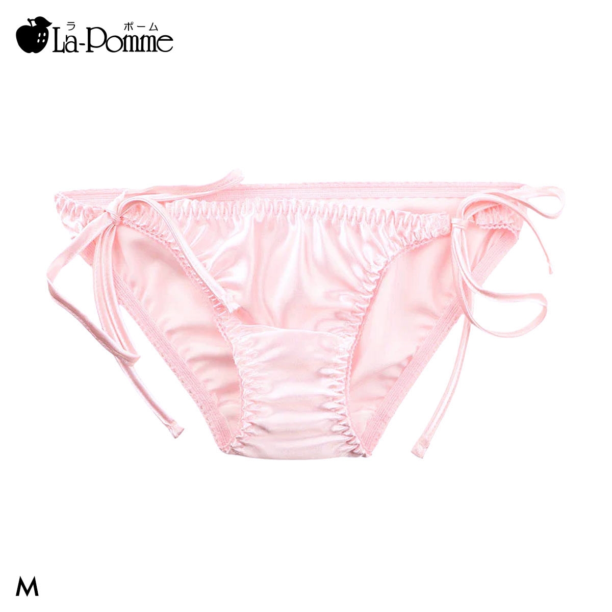 ラポーム サテン 横ヒモ フルバック ショーツ レディース 紐パン 日本製 単品 La-Pomme(PI-ピンク-M)