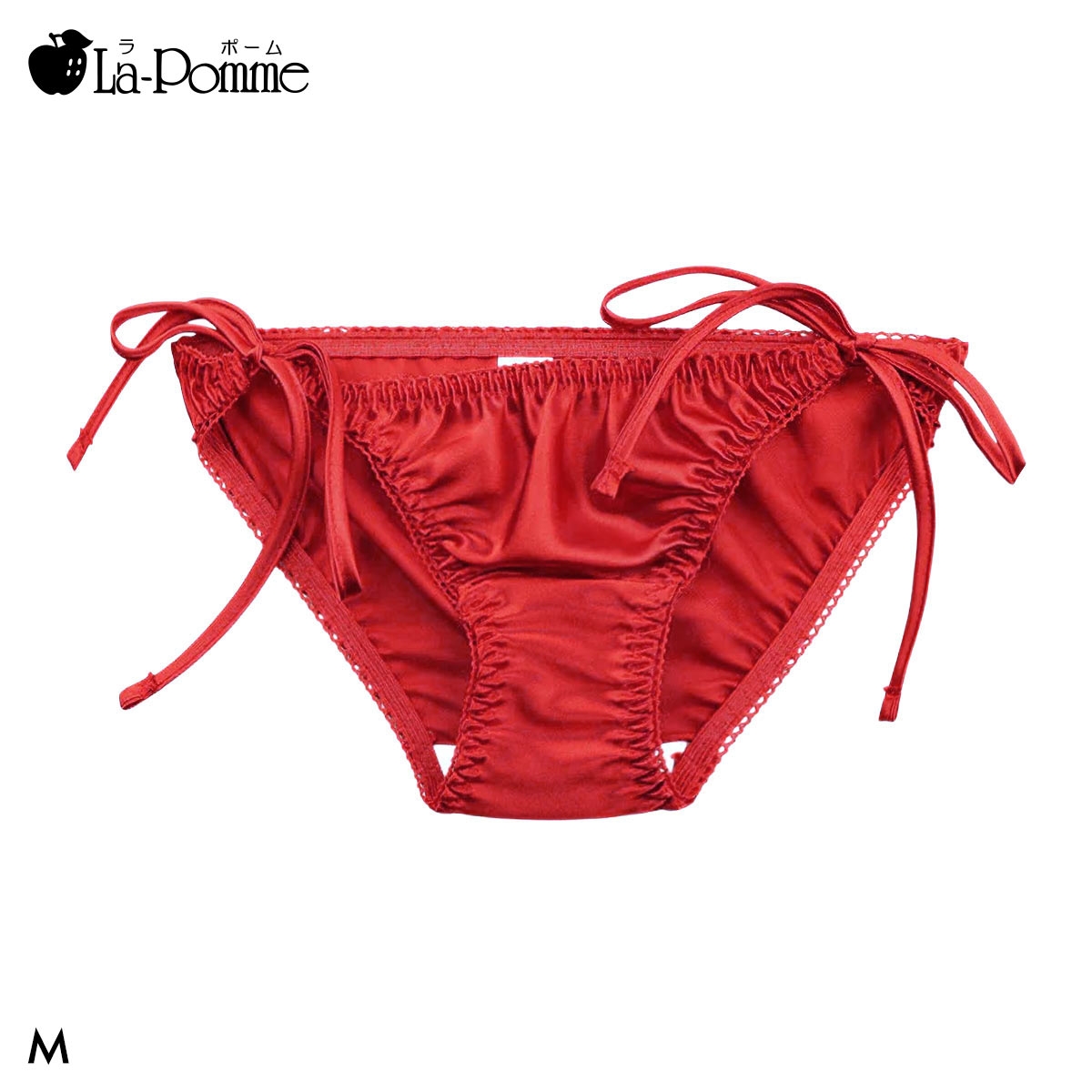 ラポーム サテン 横ヒモ フルバック ショーツ レディース 紐パン 日本製 単品 La-Pomme(RE-レッド-M)