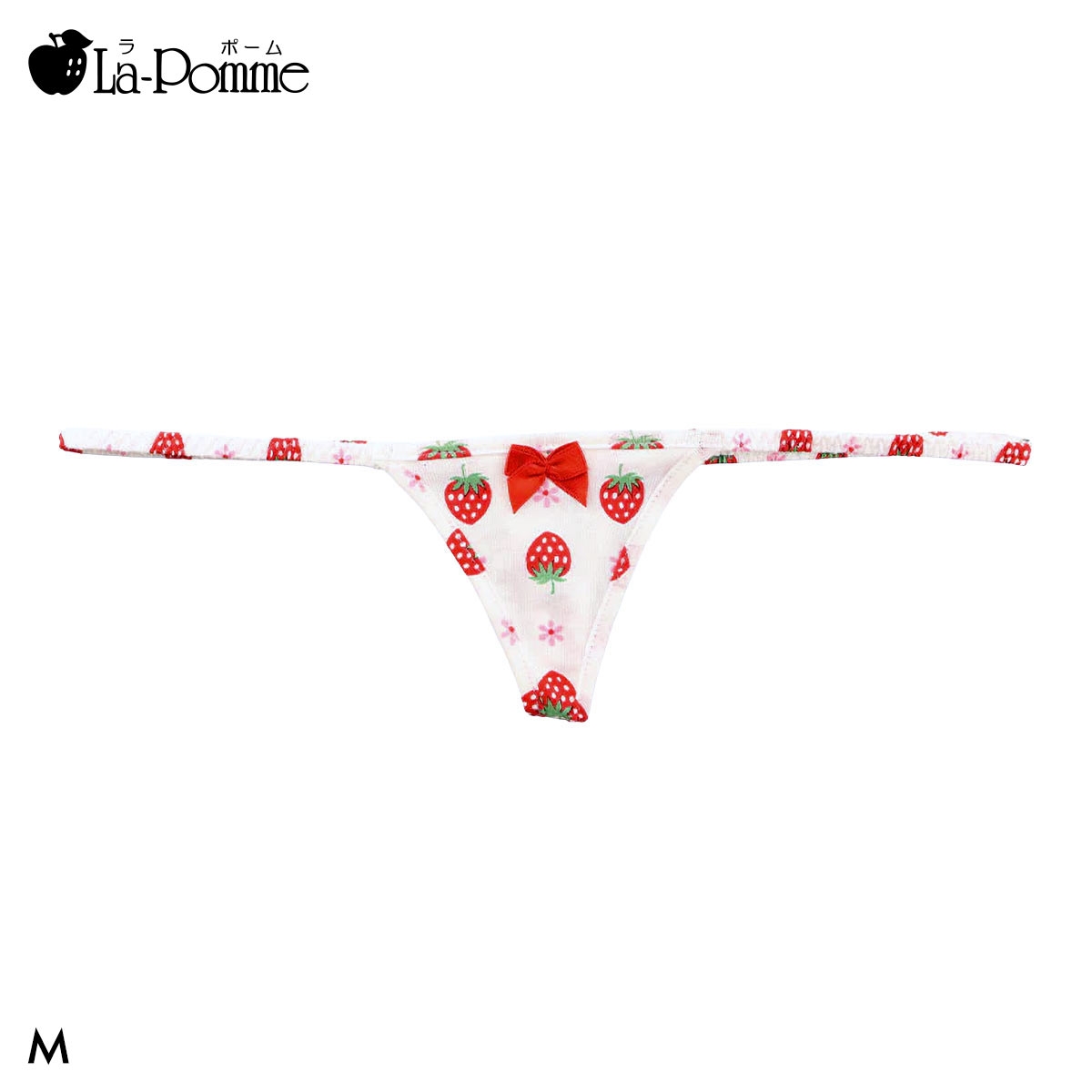 ラポーム イチゴ柄 Tバック コットン スキャンティー ショーツ レディース 日本製 単品 La-Pomme(WH-ホワイト-M)