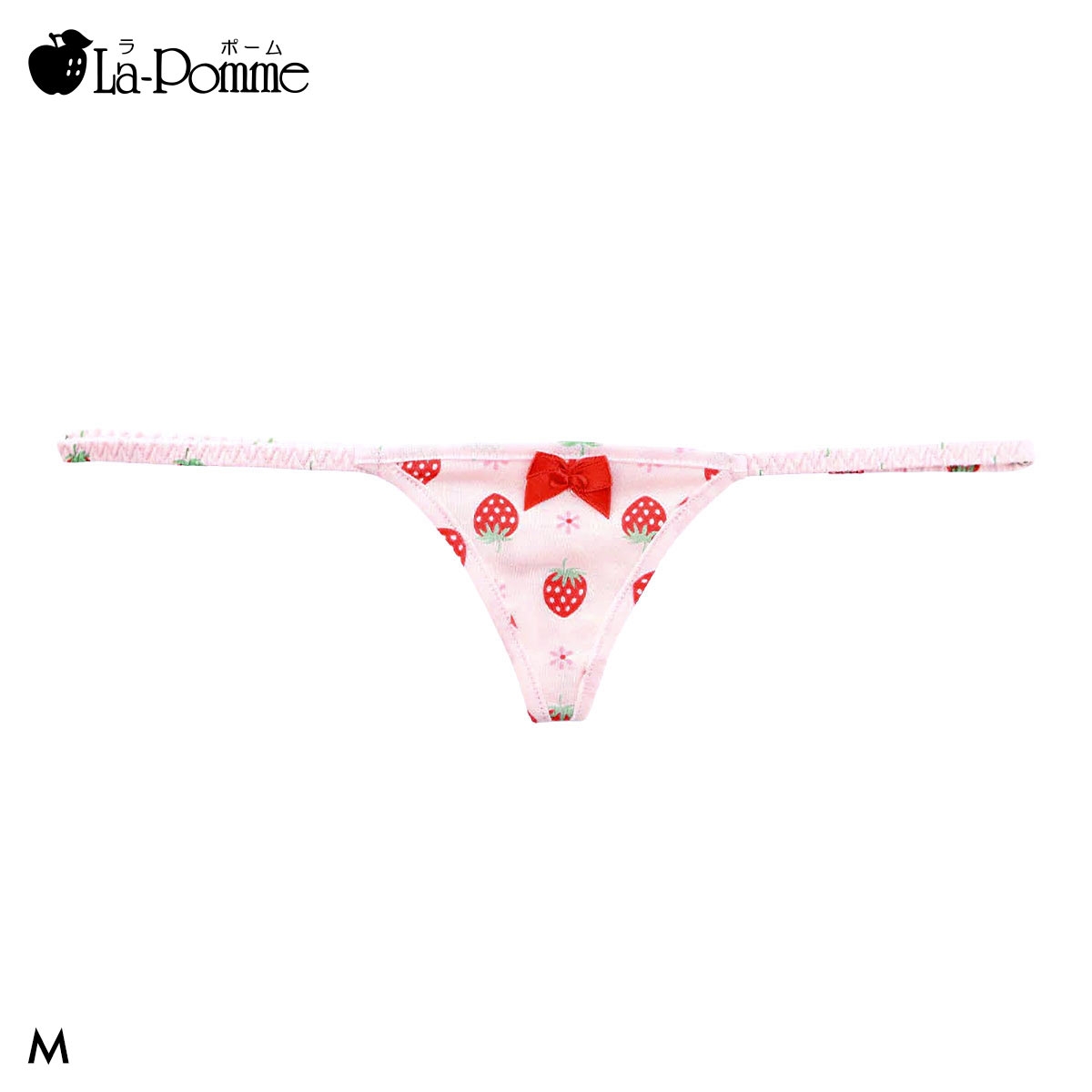ラポーム イチゴ柄 Tバック コットン スキャンティー ショーツ レディース 日本製 単品 La-Pomme(PI-ピンク-M)