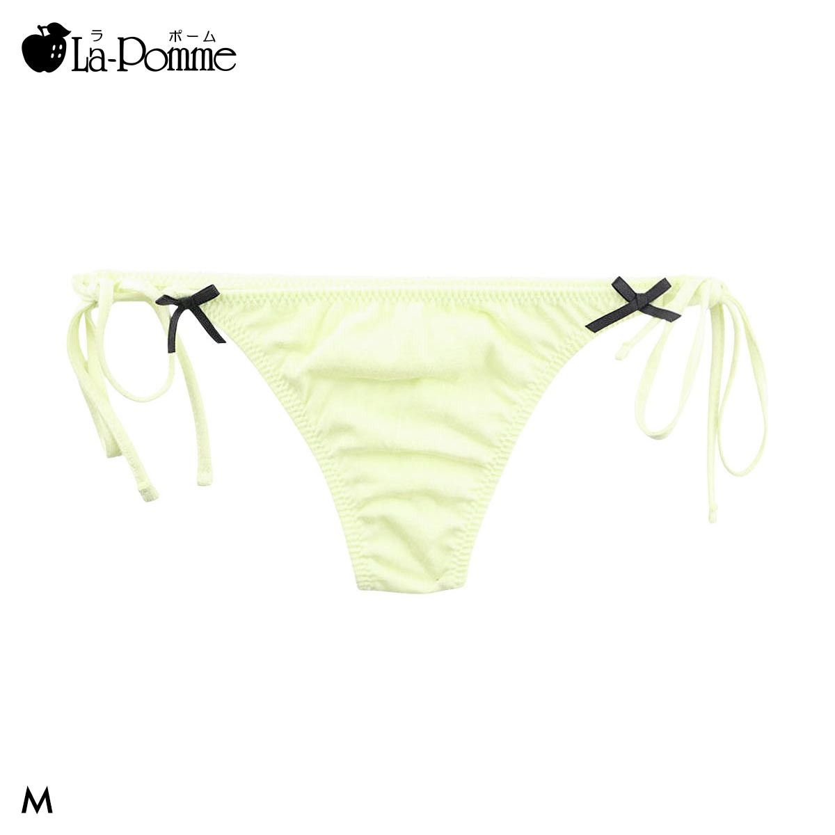 ラポーム コットン 脇ヒモ リボン付き Tバック ショーツ レディース サイドリボン 紐パン La-Pomme 日本製 単品(GR-グリーン-M)