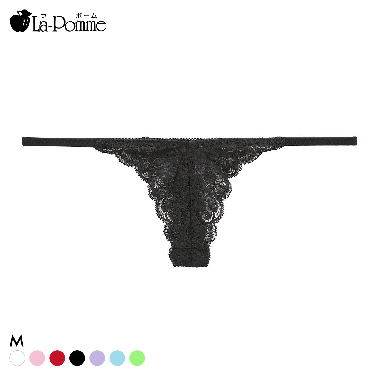 ラポーム 極小 レース Tバック ショーツ レディース 日本製 La-Pomme(BK-ブラック-M)