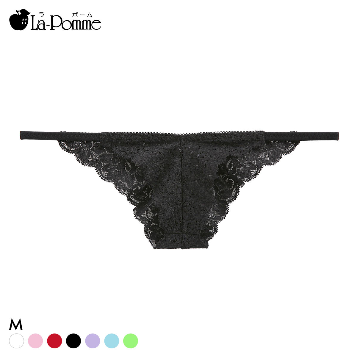 ラポーム 極小 レース ハーフバック ショーツ レディース 日本製 La-Pomme(BK-ブラック-M)