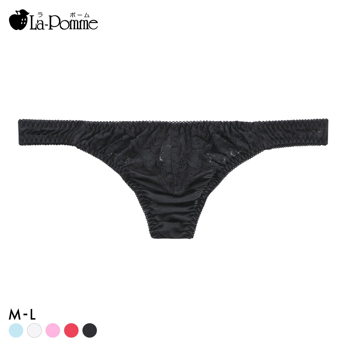 ラポーム フロントレース Tバック ショーツ レディース 日本製 La-Pomme(BK-ブラック-M)