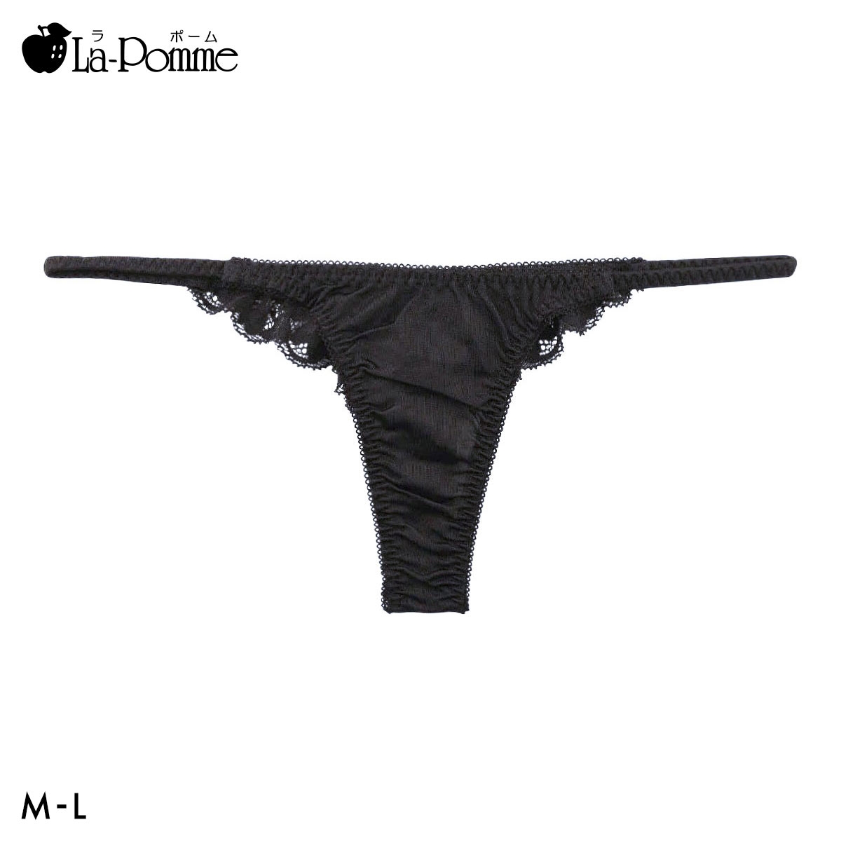 ラポーム NHK生地 ストレッチバックレース Tバック ショーツ レディース 日本製 La-Pomme(BK-ブラック-M)