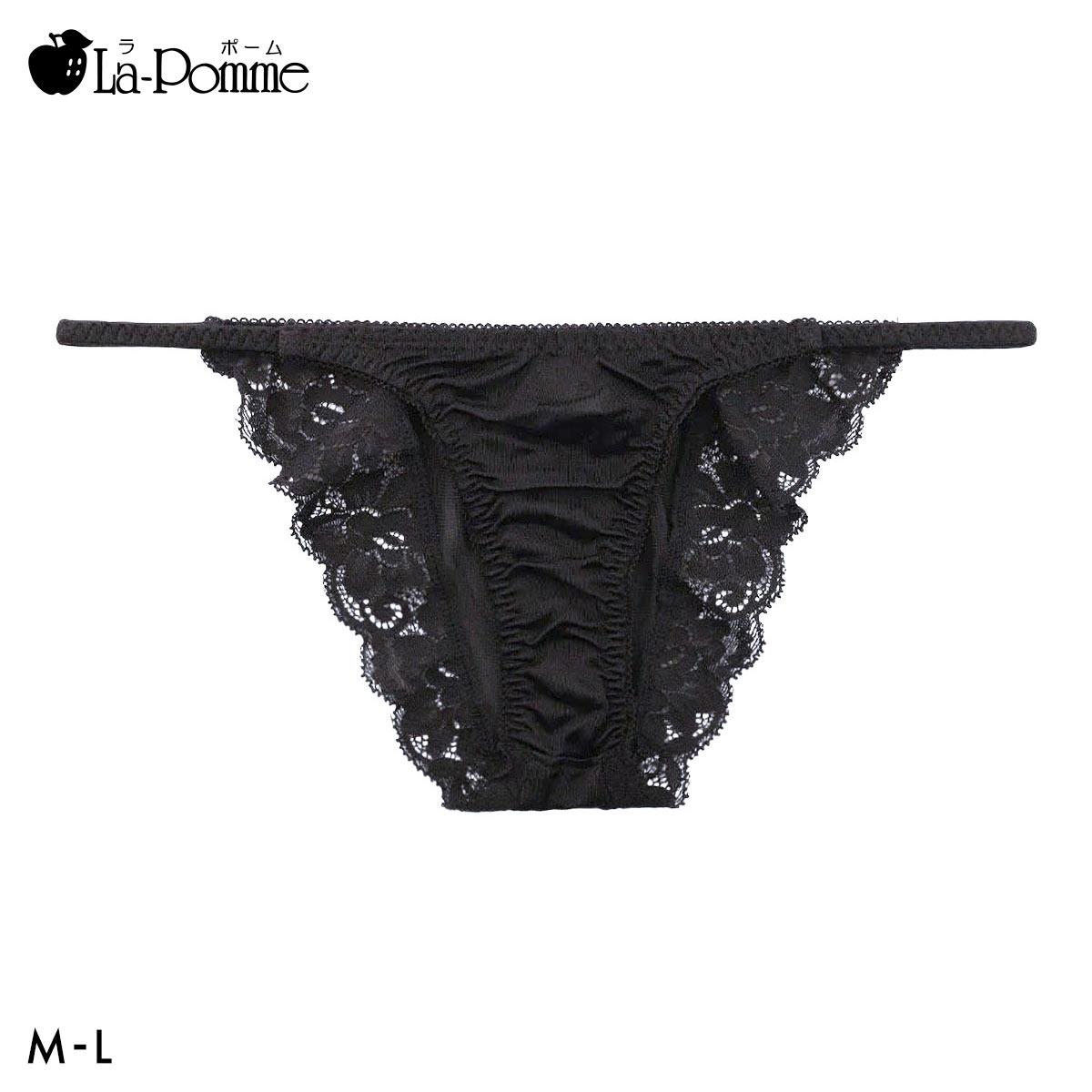 ラポーム NHK生地 ストレッチレース ハーフバック ショーツ レディース 日本製 La-Pomme(BK-ブラック-M)