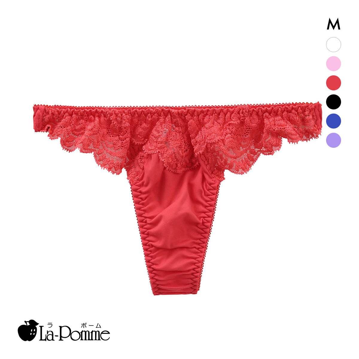 ラポーム レース Tバック ショーツ レディース 日本製 La-Pomme(RE-レッド-M)