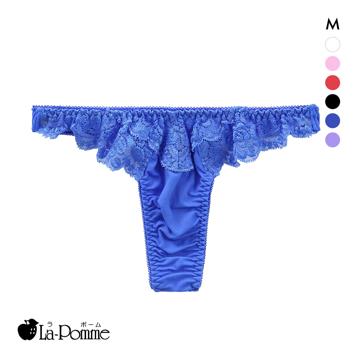 ラポーム レース Tバック ショーツ レディース 日本製 La-Pomme(BU-ブルー-M)