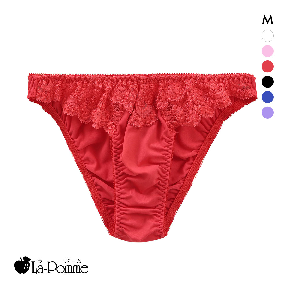 ラポーム レース フルバック ショーツ レディース 日本製 La-Pomme(RE-レッド-M)