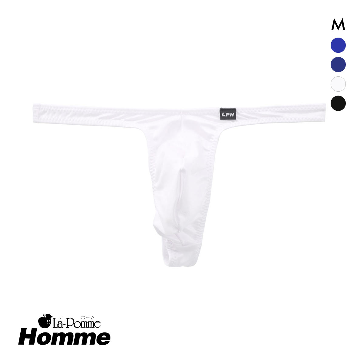 ラポーム オム スーパーWET フロントポーチタイプ Tバック ビキニ 日本製 メンズ 前とじ La-Pomme Homme(WH-ホワイト-M)