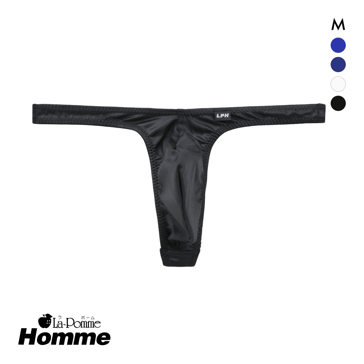 ラポーム オム スーパーWET フロントポーチタイプ Tバック ビキニ 日本製 メンズ 前とじ La-Pomme Homme(BK-ブラック-M)