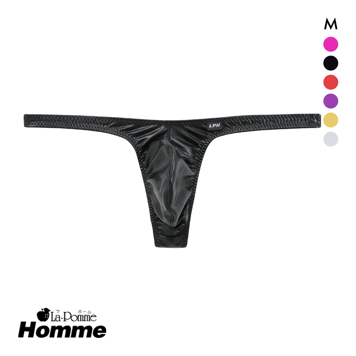 ラポーム オム メタリック ローライズ Tバック ビキニ メンズ 前閉じ 日本製 La-Pomme Homme(BK-ブラック-M)