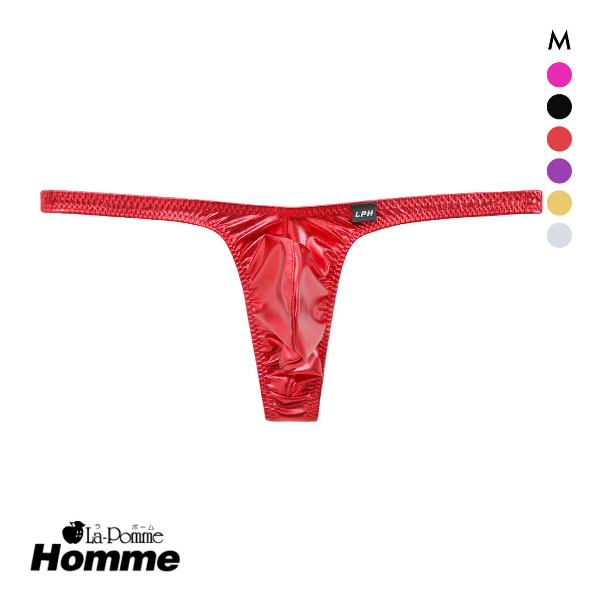 ラポーム オム メタリック ローライズ Tバック ビキニ メンズ 前閉じ 日本製 La-Pomme Homme(RE-レッド-M)