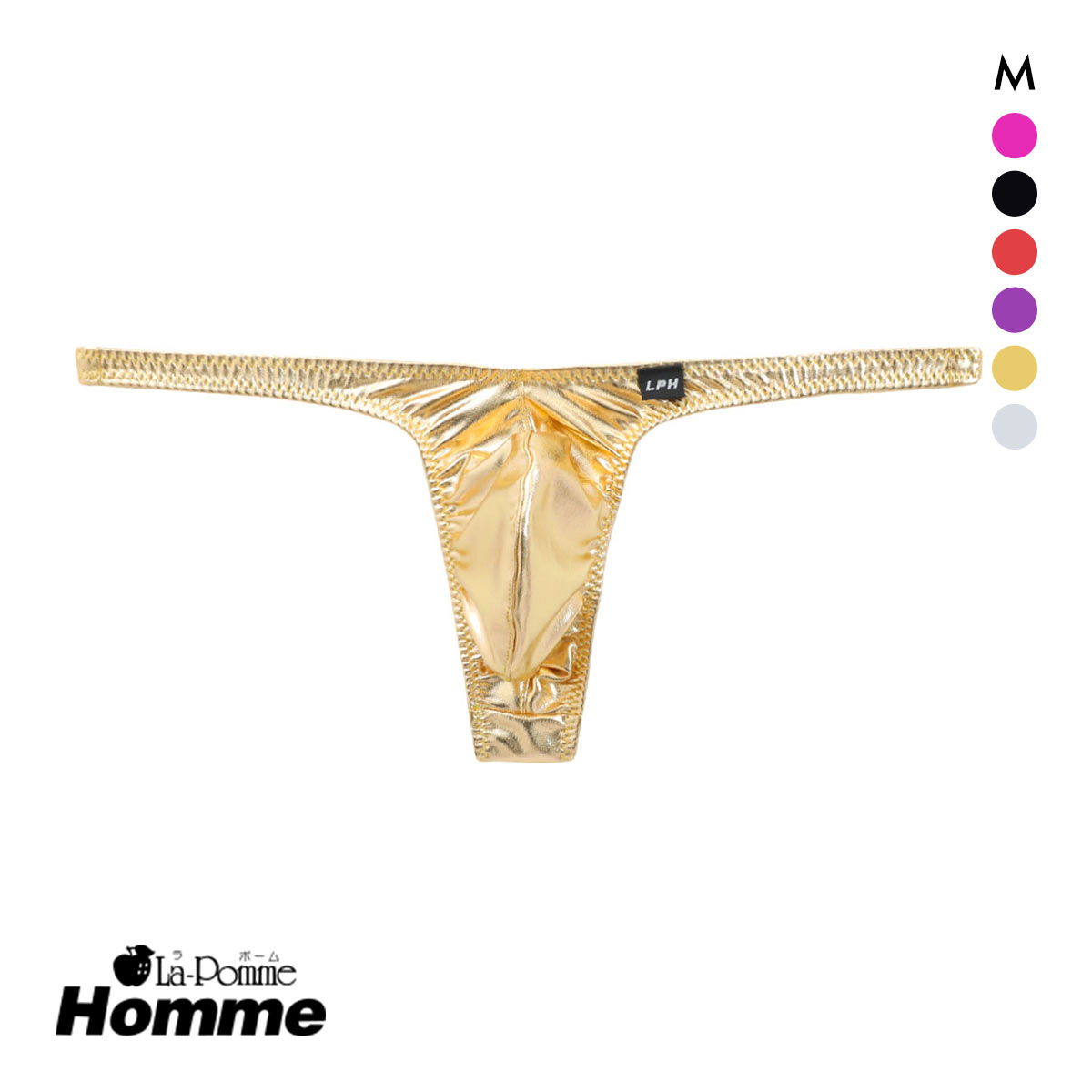 ラポーム オム メタリック ローライズ Tバック ビキニ メンズ 前閉じ 日本製 La-Pomme Homme(GL-ゴールド-M)