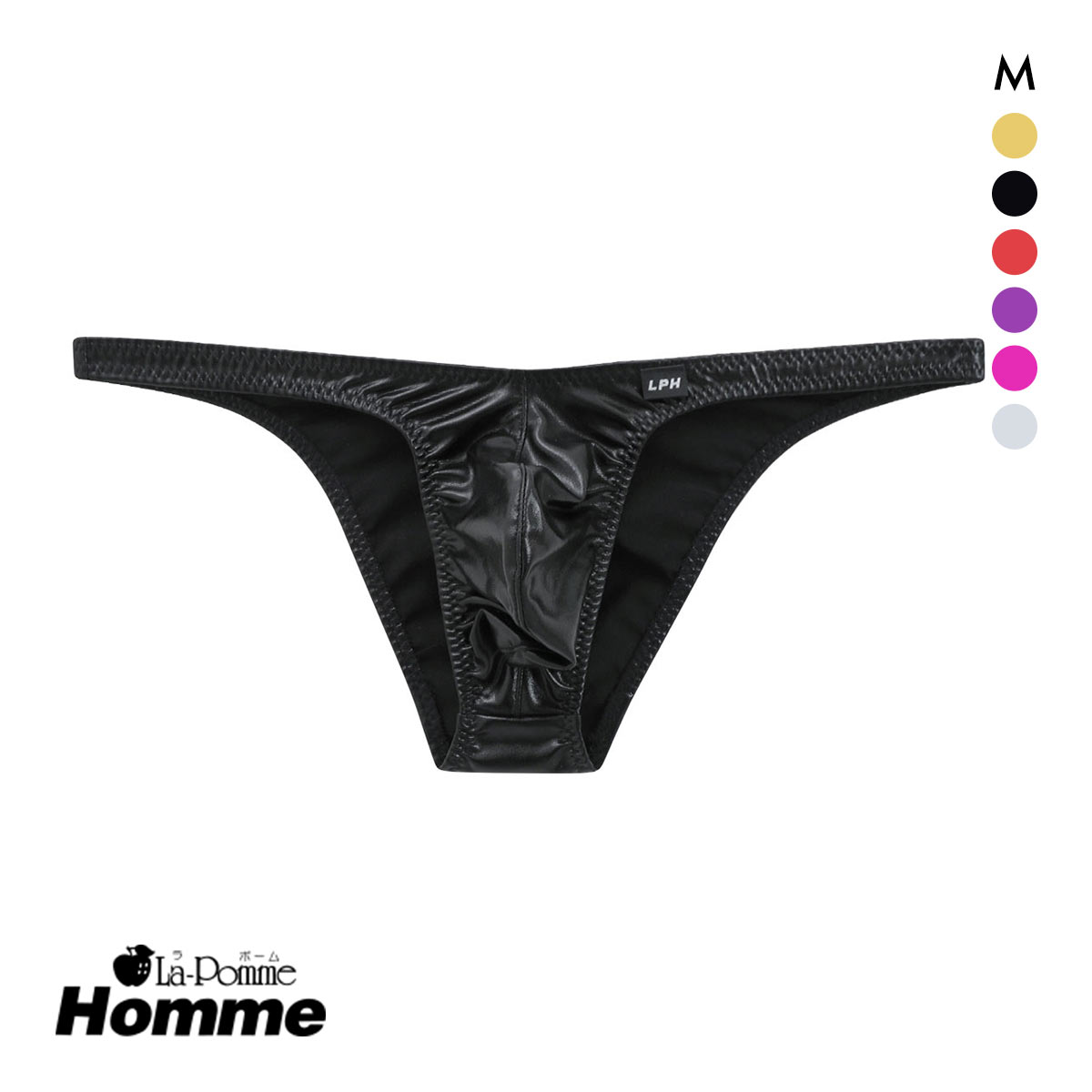 ラポーム オム メタリック ローライズ フルバック ビキニ メンズ 前閉じ 日本製 La-Pomme Homme(BK-ブラック-M)