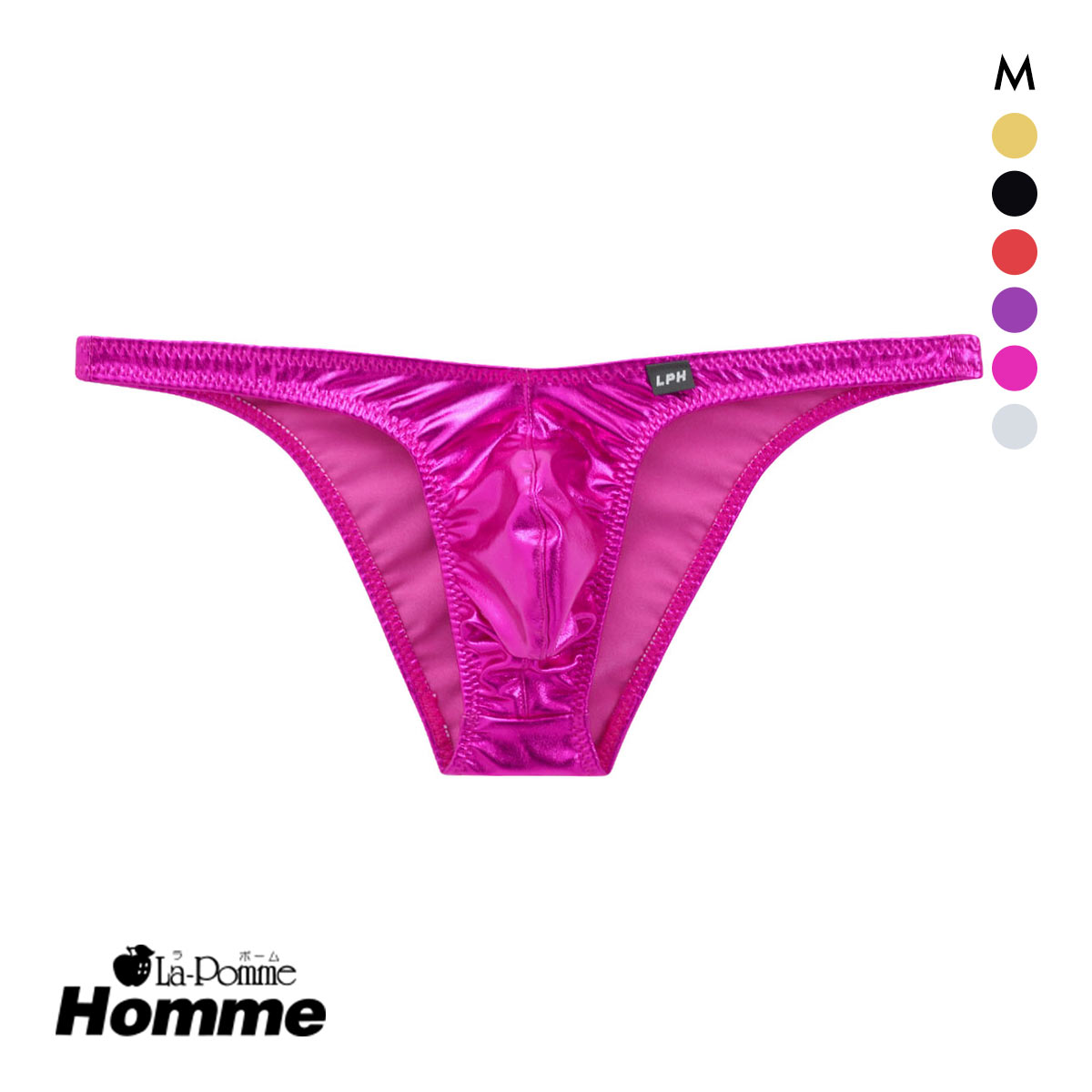 ラポーム オム メタリック ローライズ フルバック ビキニ メンズ 前閉じ 日本製 La-Pomme Homme(RO-ローズ-M)