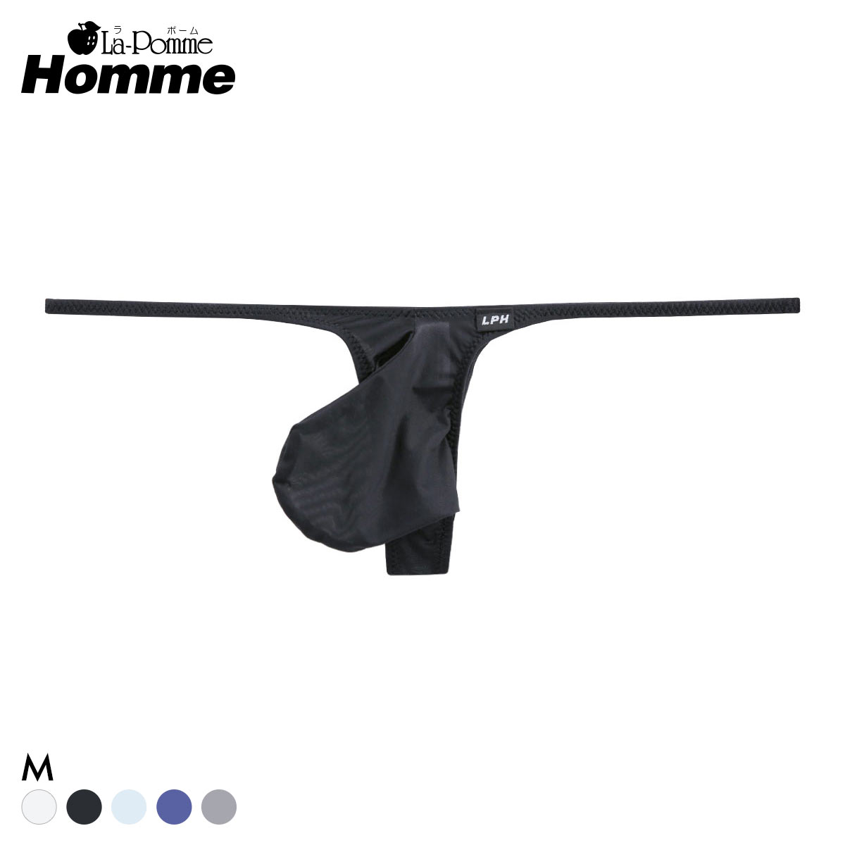 ラポーム オム GUS 極薄 Tバック ビキニ メンズ 前閉じ 日本製 La-Pomme Homme(BK-ブラック-M)