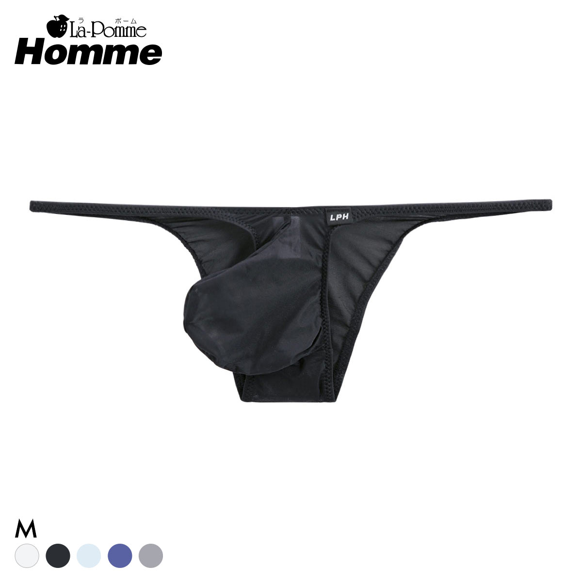 ラポーム オム GUS 極薄 ハーフバック ビキニ メンズ 前閉じ 日本製 La-Pomme Homme(BK-ブラック-M)