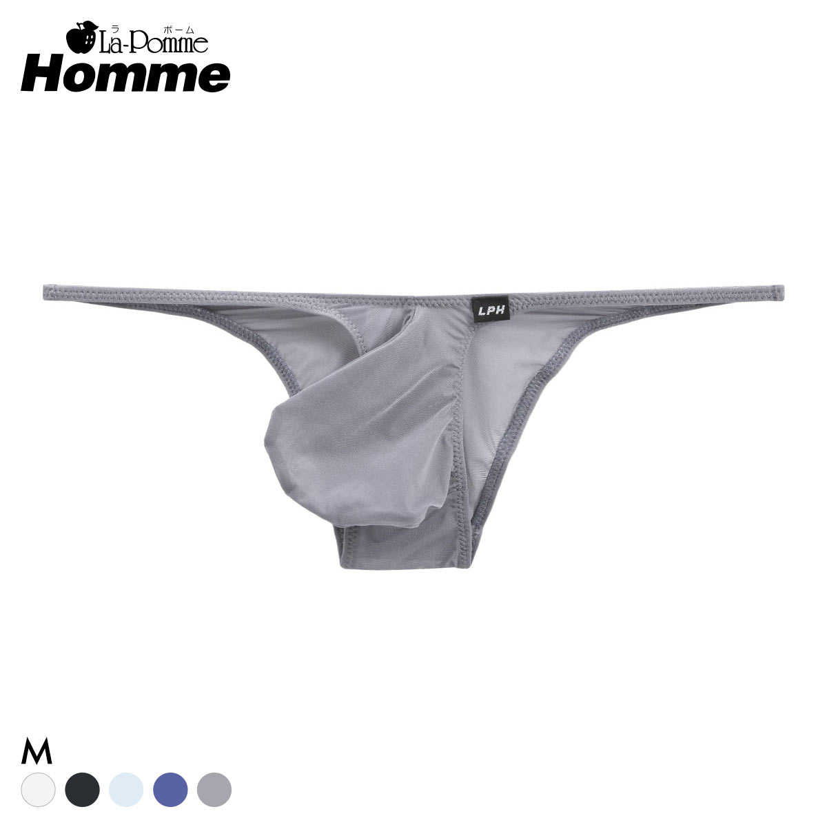 ラポーム オム GUS 極薄 ハーフバック ビキニ メンズ 前閉じ 日本製 La-Pomme Homme(GY-グレー-M)