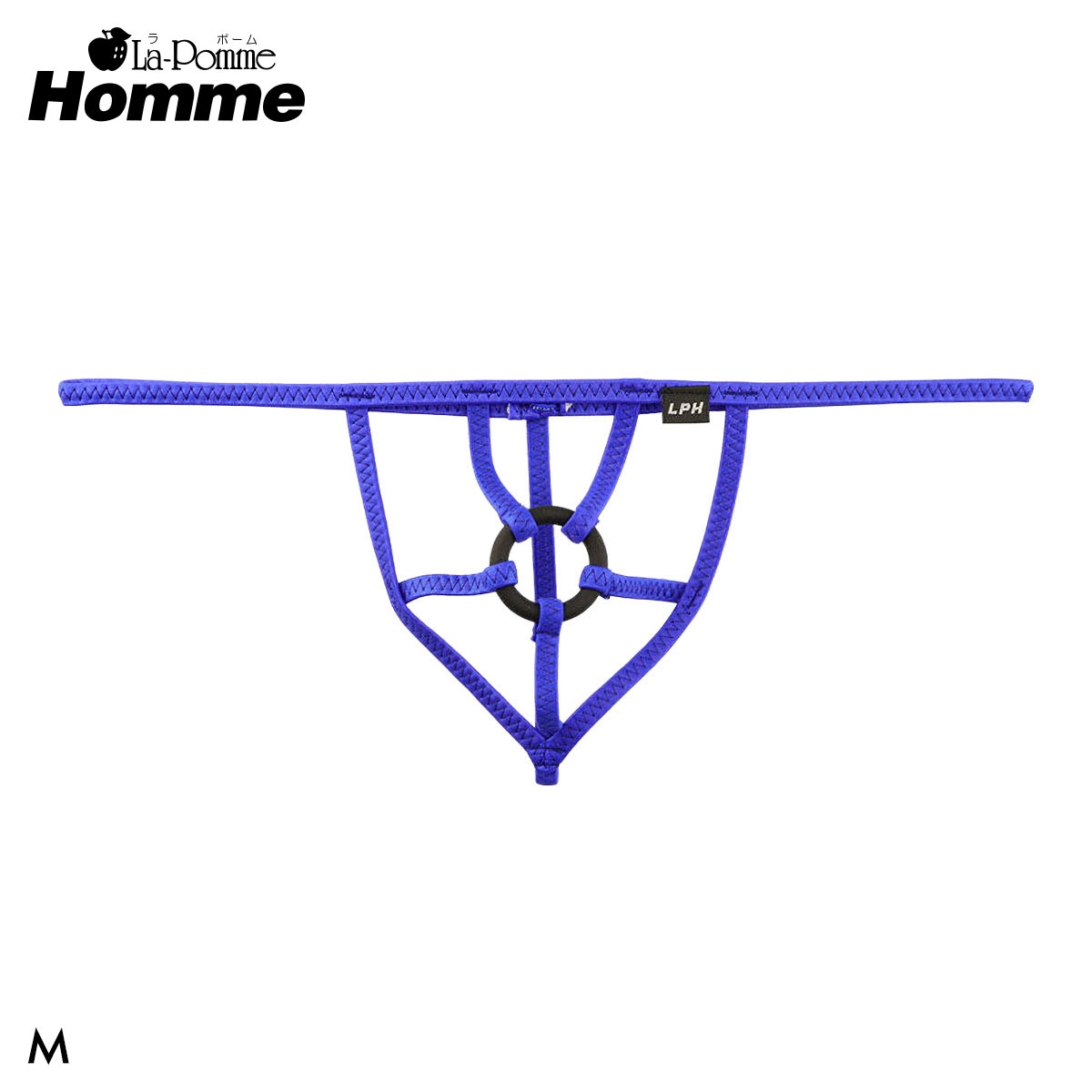 ラポーム オム スーパーWET ブラックパワーリング付き Gストリング メンズ Tバック ビキニ 日本製 La-Pomme Homme(BU-ブルー-M)