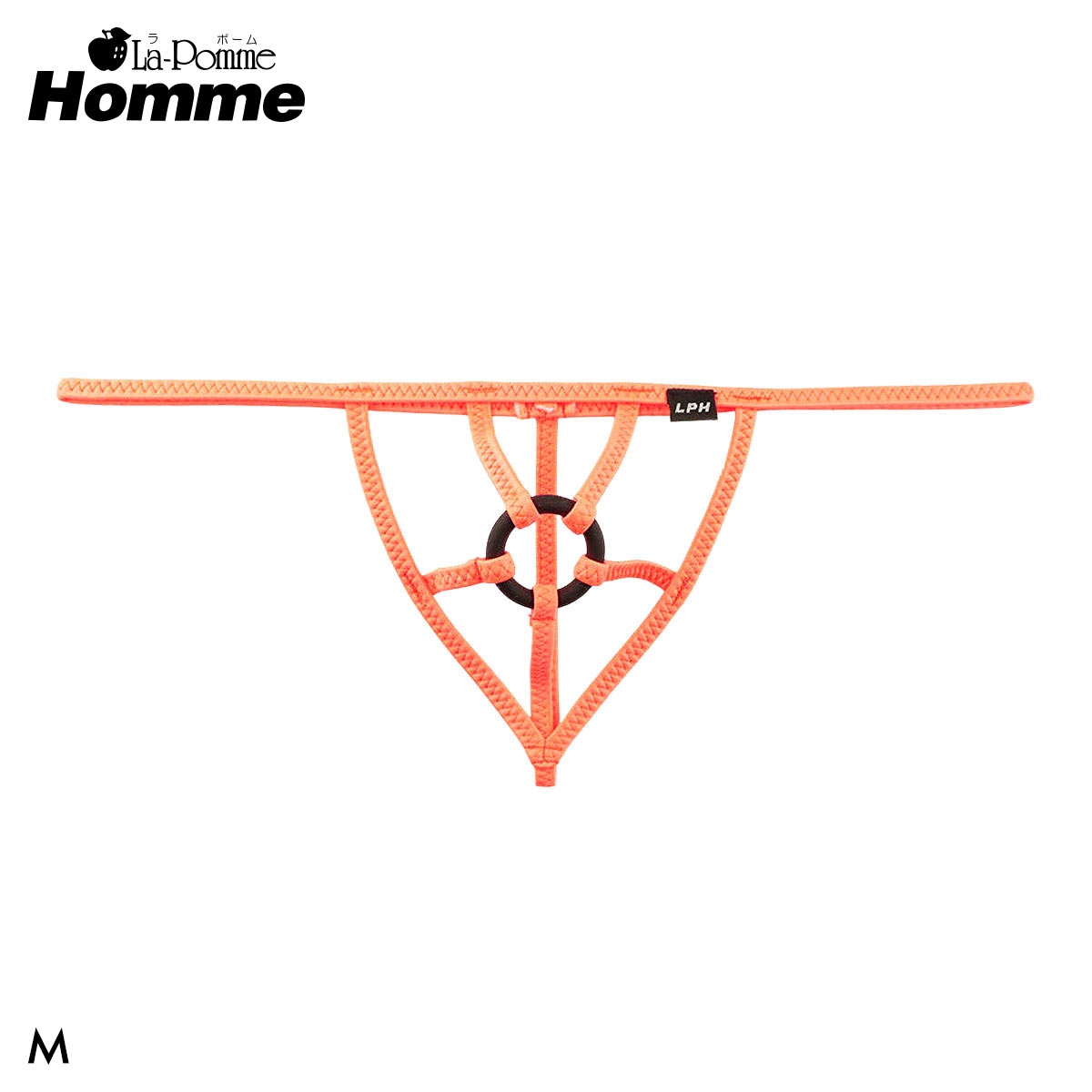 ラポーム オム スーパーWET ブラックパワーリング付き Gストリング メンズ Tバック ビキニ 日本製 La-Pomme Homme(OR-オレンジ-M)