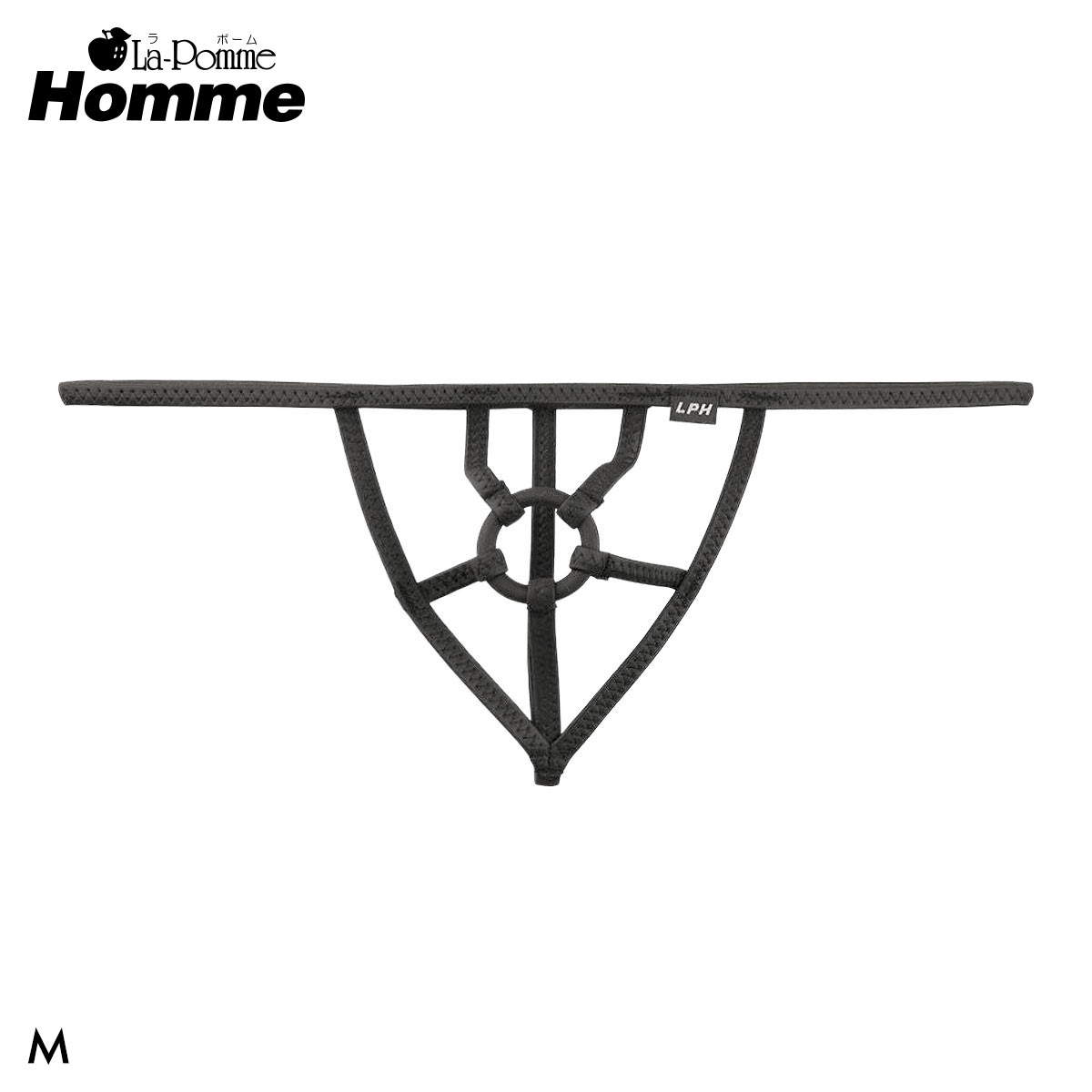 ラポーム オム スーパーWET ブラックパワーリング付き Gストリング メンズ Tバック ビキニ 日本製 La-Pomme Homme(BK-ブラック-M)