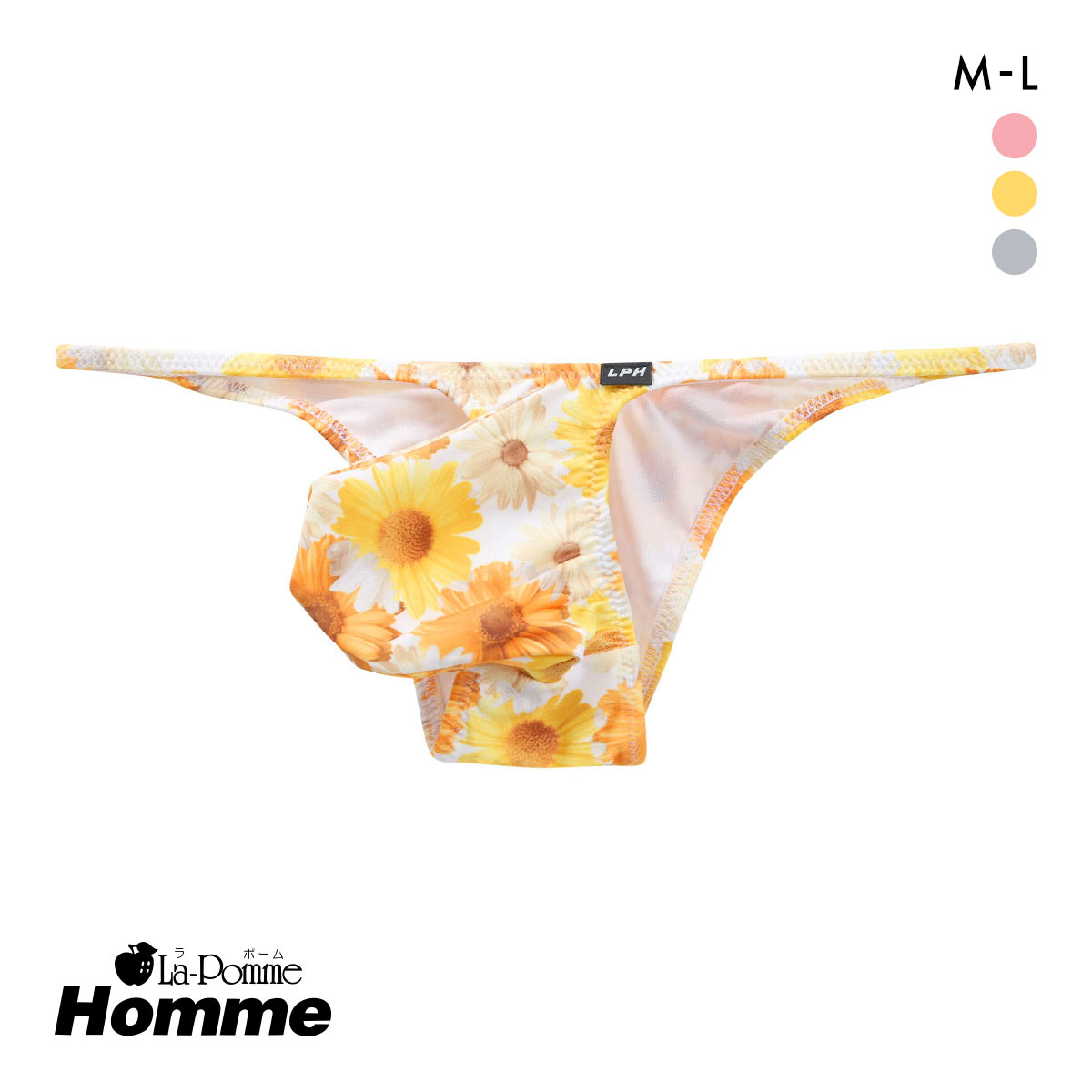 ラポーム オム フラワープリント ハーフバック ビキニ メンズ 前とじ 日本製 La-Pomme Homme(YE-イエロー-M)