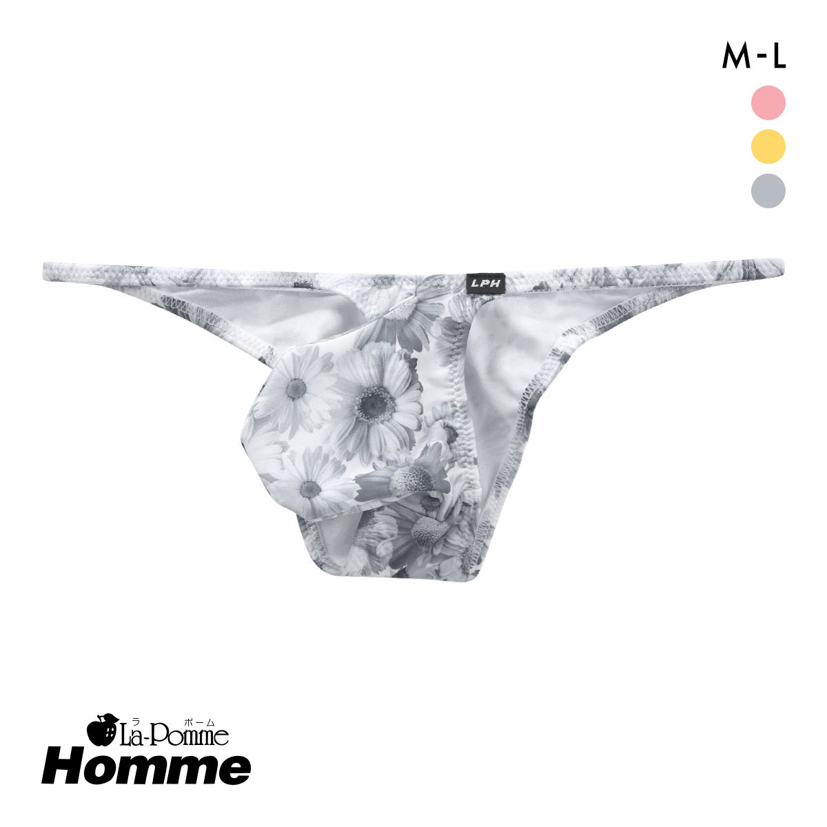 ラポーム オム フラワープリント ハーフバック ビキニ メンズ 前とじ 日本製 La-Pomme Homme(GY-グレー-M)