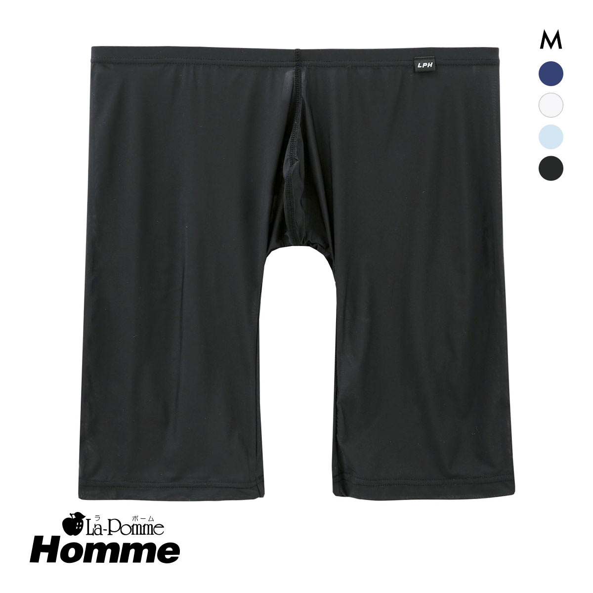 ラポーム オム GUS ロングボクサーパンツ メンズ 前とじ 極薄 日本製 La-Pomme Homme(BK-ブラック-M)