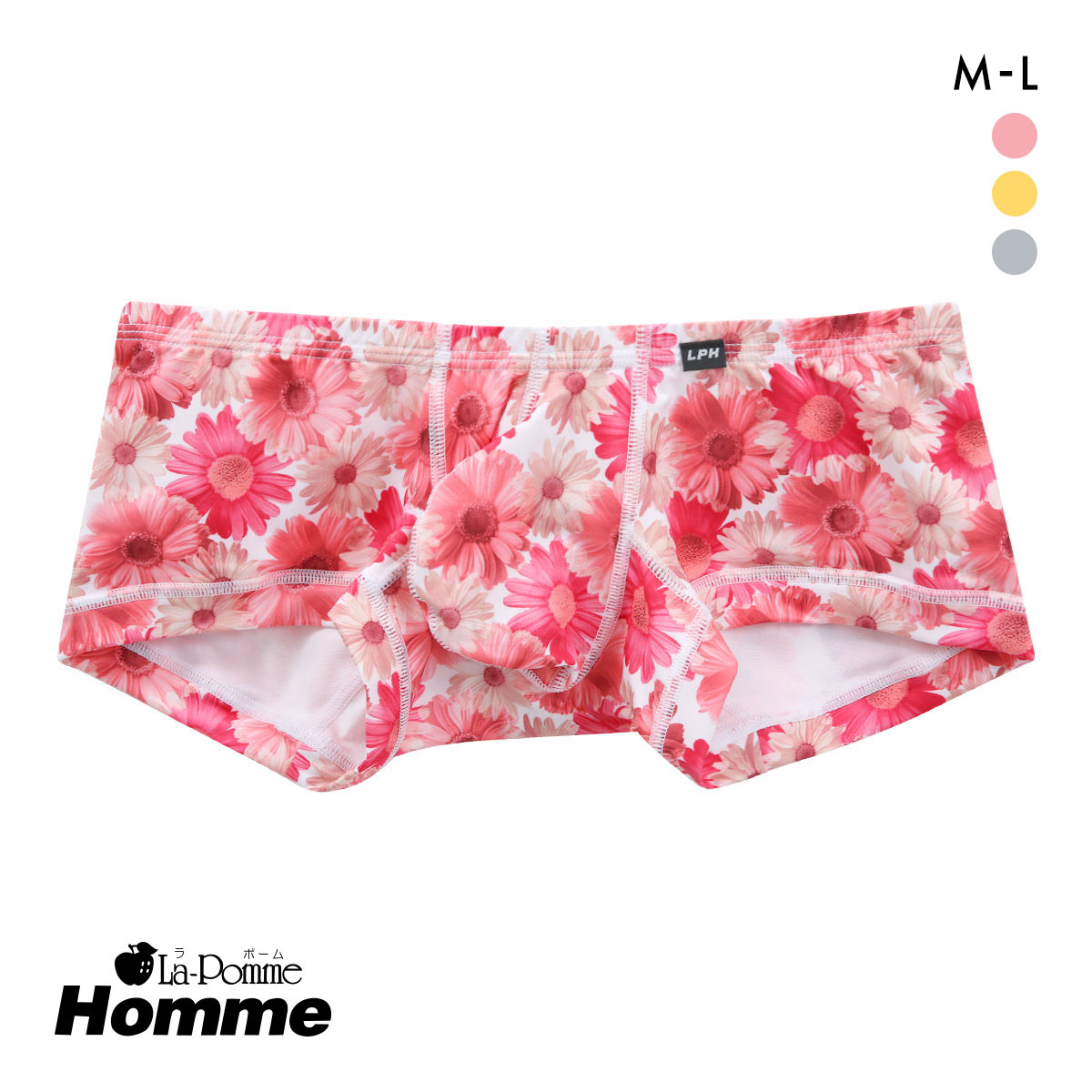 ラポーム オム フラワープリント ローライズ ボクサーパンツ メンズ 前とじ 日本製 La-Pomme Homme(PI-ピンク-M)