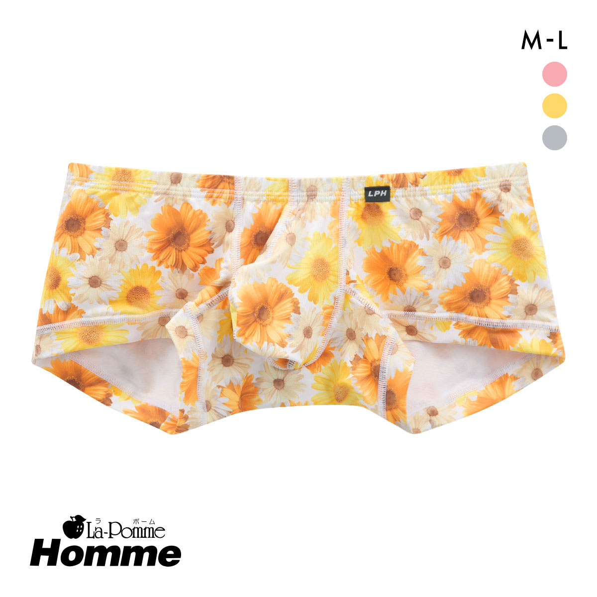 ラポーム オム フラワープリント ローライズ ボクサーパンツ メンズ 前とじ 日本製 La-Pomme Homme(YE-イエロー-M)
