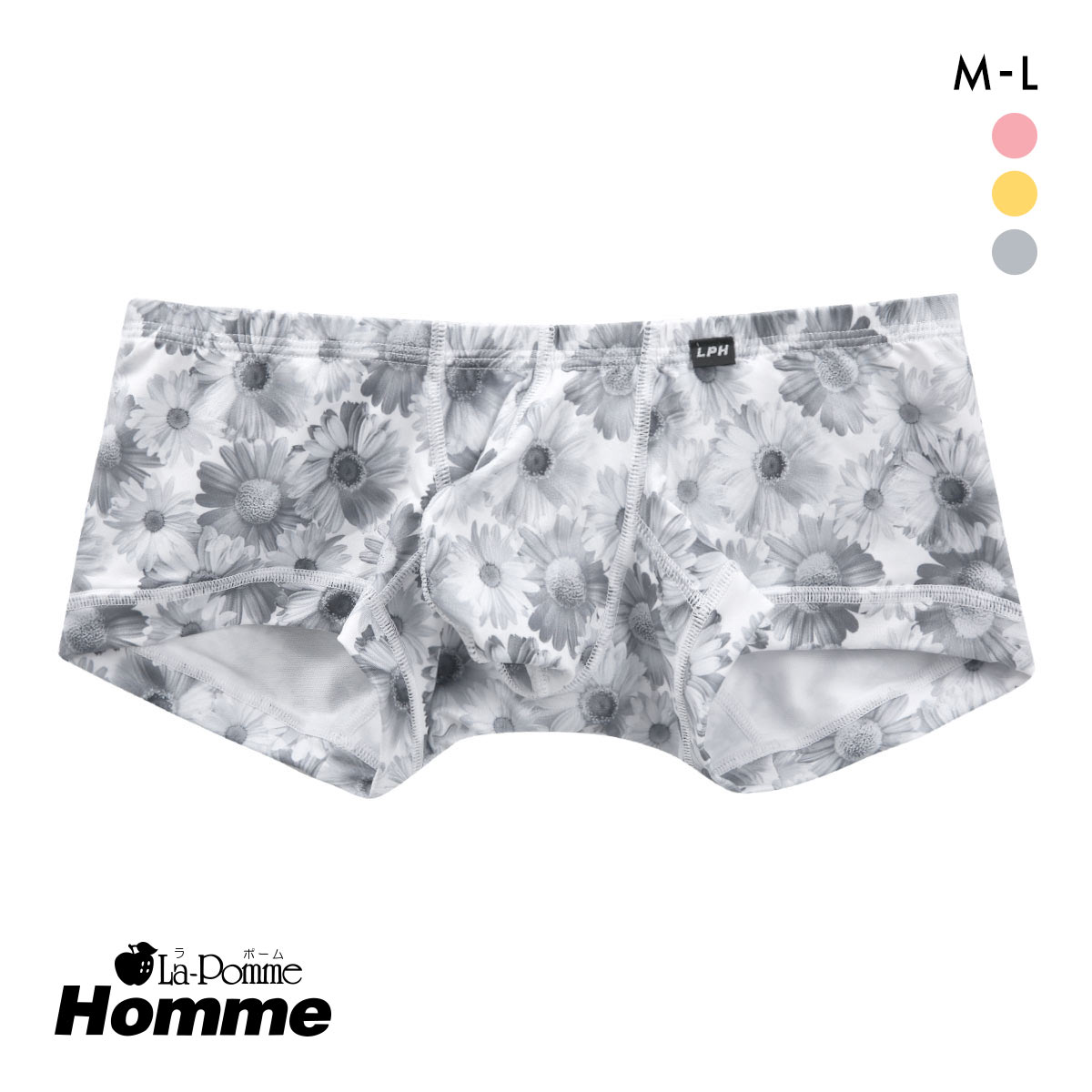 ラポーム オム フラワープリント ローライズ ボクサーパンツ メンズ 前とじ 日本製 La-Pomme Homme(GY-グレー-M)