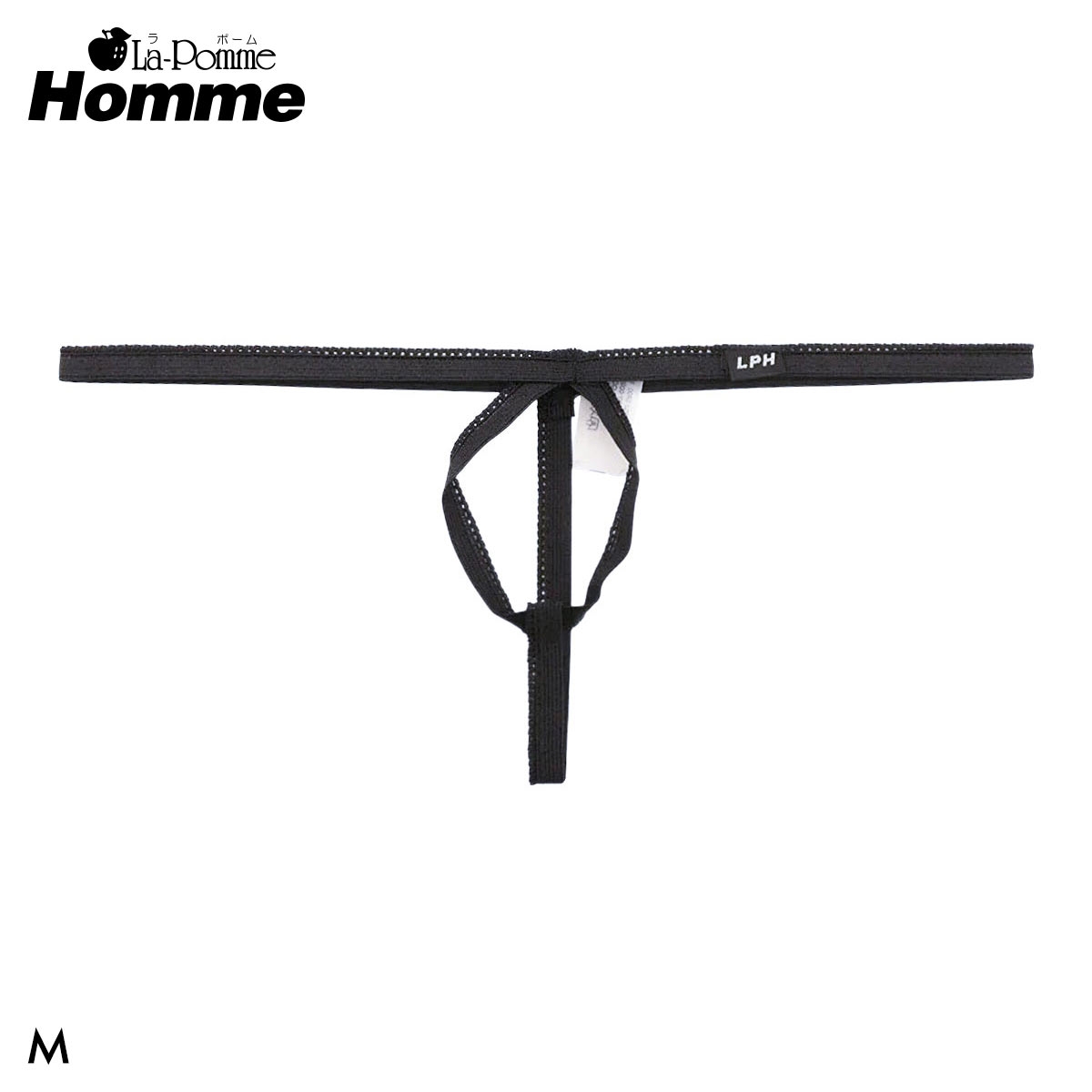 ラポーム オム ピコゴム穴あき Gストリング メンズ Tバック La-Pomme Homme(BK-ブラック-M)