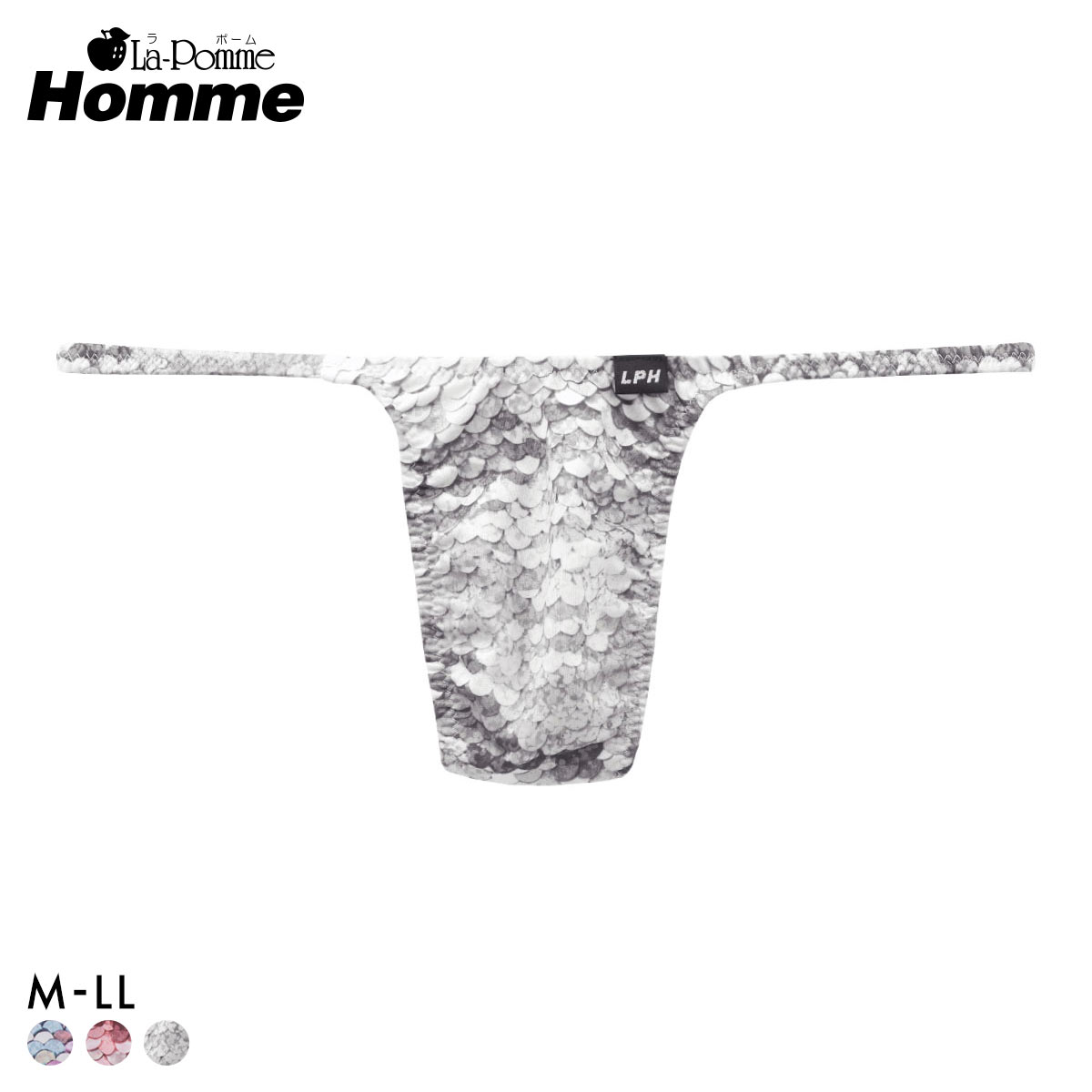 ラポーム オム スパンコールプリント Tバック ビキニ メンズ 日本製 La-Pomme Homme 大きいサイズ(GY-グレー-M)